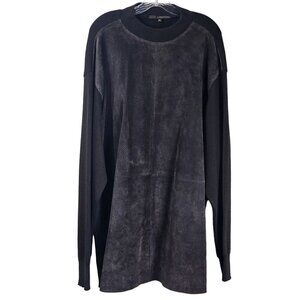 Lorenzino Mens Suede Leather & Wool Crewneck Sweater Sz XXL Mixed Media Eclectic